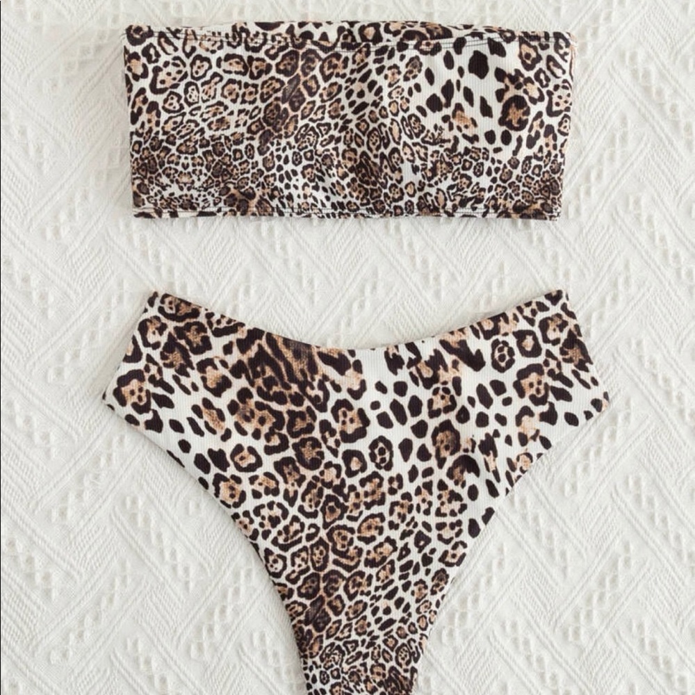 Leopard Bandeau Bikini Set - Size Small